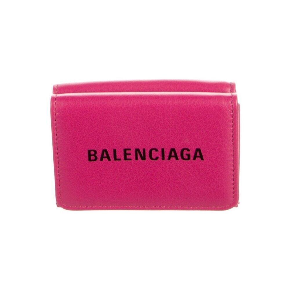 BALENCIAGA Logo-Print Full-Grain Leather Trifold Wallet